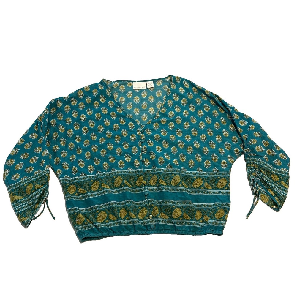 Cynthia Rowley Top Women's Large Peasant Blouse 100% Cotton India Boho Bohemian